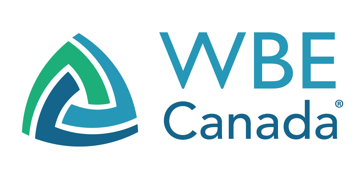 The logo of WBE Canada features an abstract triangular design in shades of green and blue on the left, symbolizing innovation and connectivity in its affiliate network, with the text "WBE Canada" elegantly displayed in blue on the right.