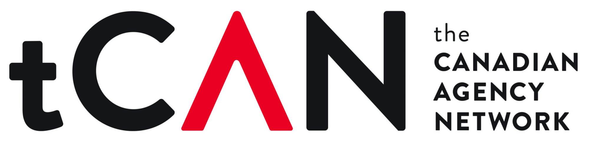 Logo of The Canadian Agency Network. The word "tCAN" is in large black and red letters, with "the Canadian Agency Network" written vertically in smaller black letters on the right, symbolizing a strong affiliation network within the industry.