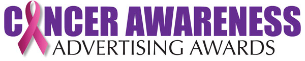 Logo for Cancer Awareness Advertising Awards. The text is in bold purple, with a pink ribbon forming the letter 'A' in "Cancer".