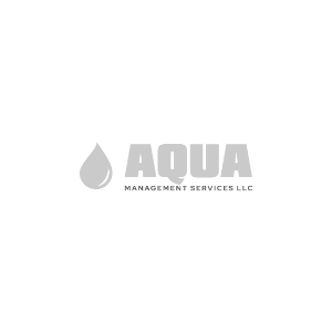 Gray logo of Aqua Management Services LLC with a water drop icon.