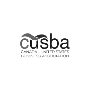 Logo of the Canada-United States Business Association featuring stylized waves above the acronym "cusba.