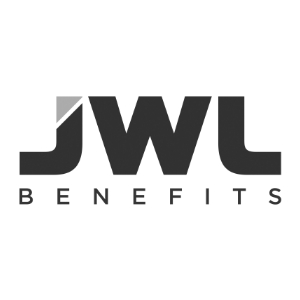 JWL Benefits logo in black text with a stylized 'J' featuring a small gray triangle at the top left.