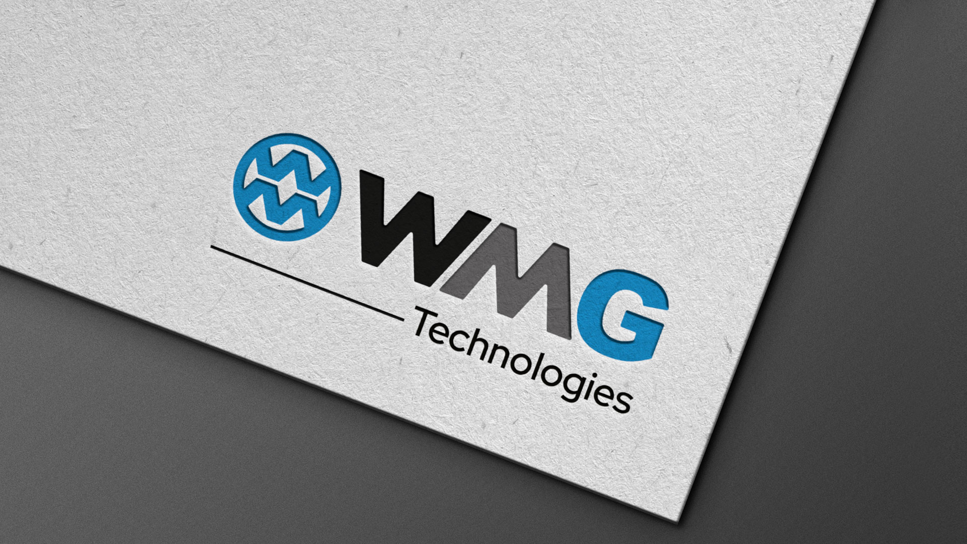 Logo featuring a stylized blue circle with "WMG Technologies" text on a textured paper background.