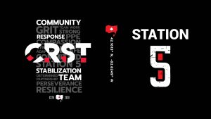 Graphic featuring “CRST” and “Station 5” with words like “community,” “grit,” and “resilience” on a black background; includes coordinates and a red Ohio state icon.